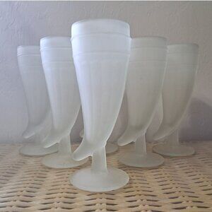 Set of 7 Vintage Indiana Glass Tiara Frosted Powder Horn Pilsner Beer Glasses